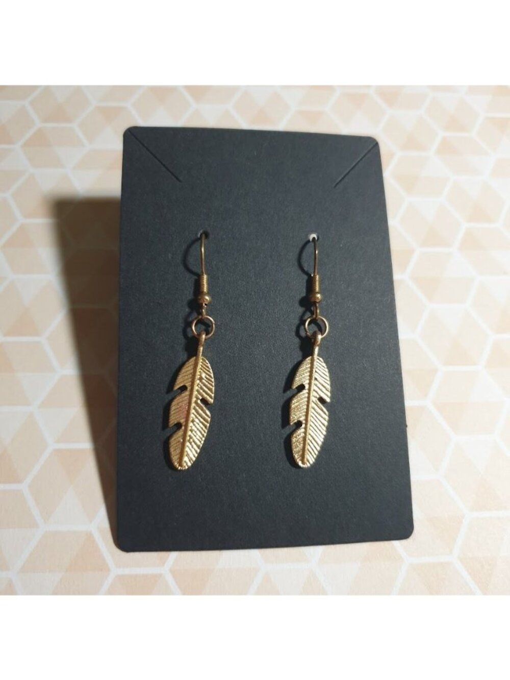 Gold Tone Feather Drop Earrings Hook Lightweight Bohemian Dangle Jewelry Women
